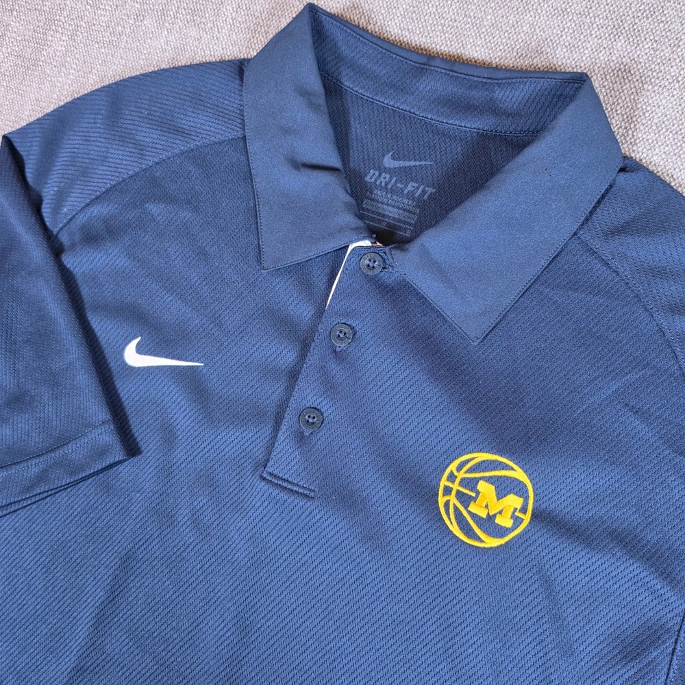 Nike Polo Mens L Navy Michigan Wolverines Basketball Dri-FIT S/S
